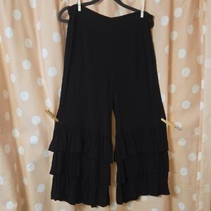 Zara Flowy Ruffle Pants Black Sz L